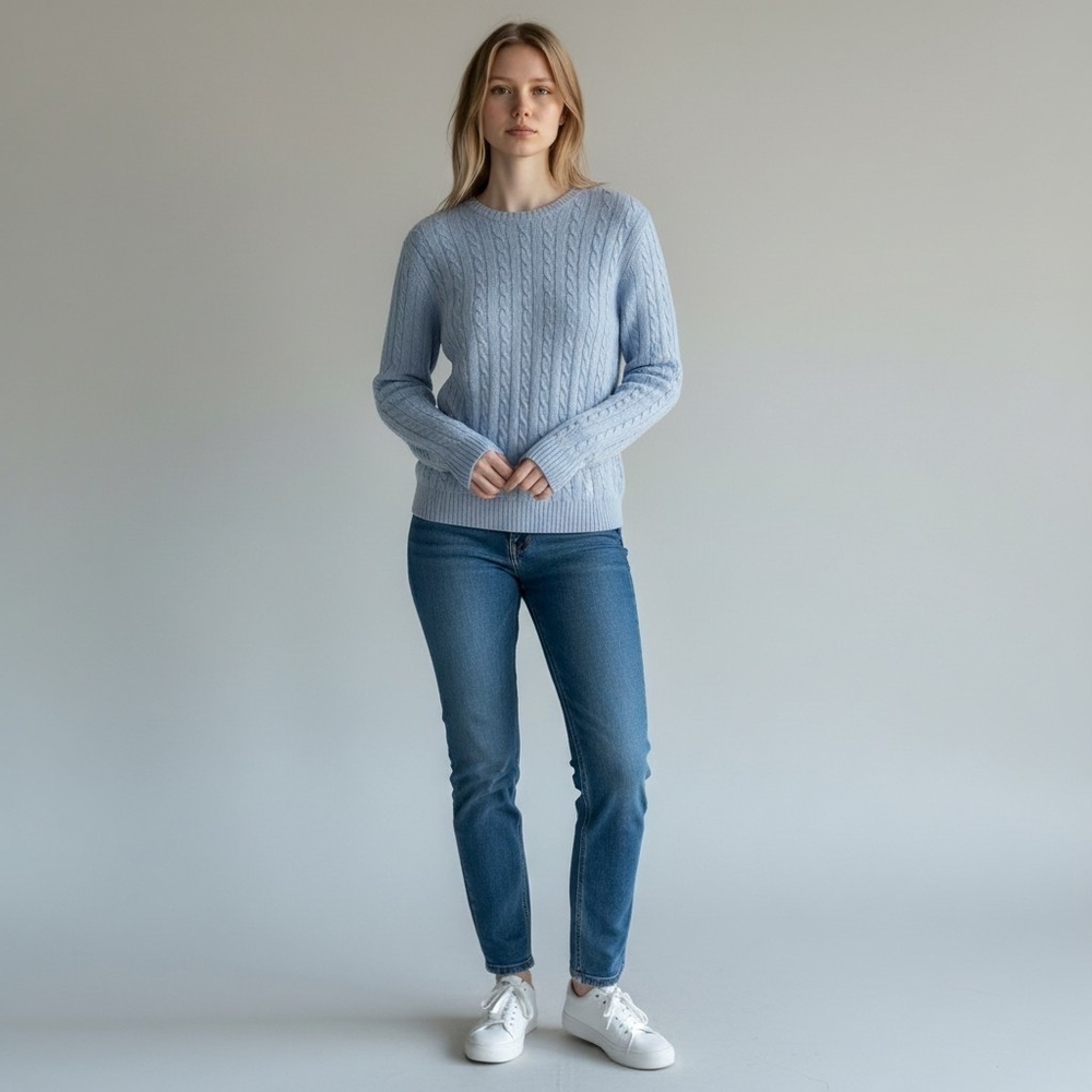 Lauren Ralph Lauren Cashmere Cable Knit Sweater XL Blue W/Flaw